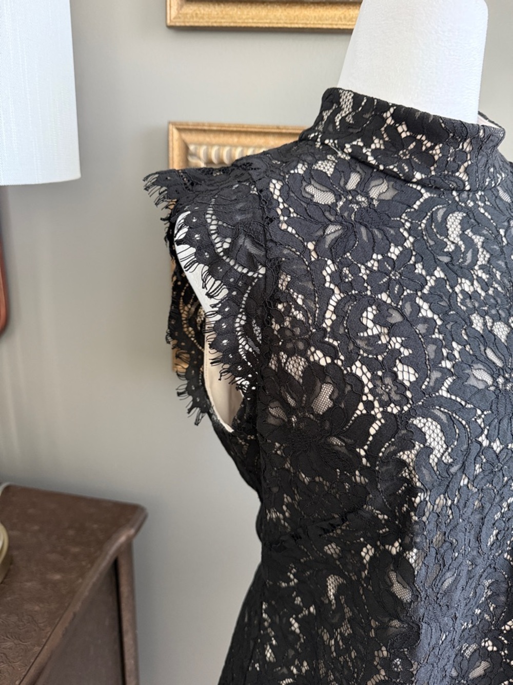 White House Black Market Black Lace Mock Neck Sleeveless Top - Picture 2 of 13